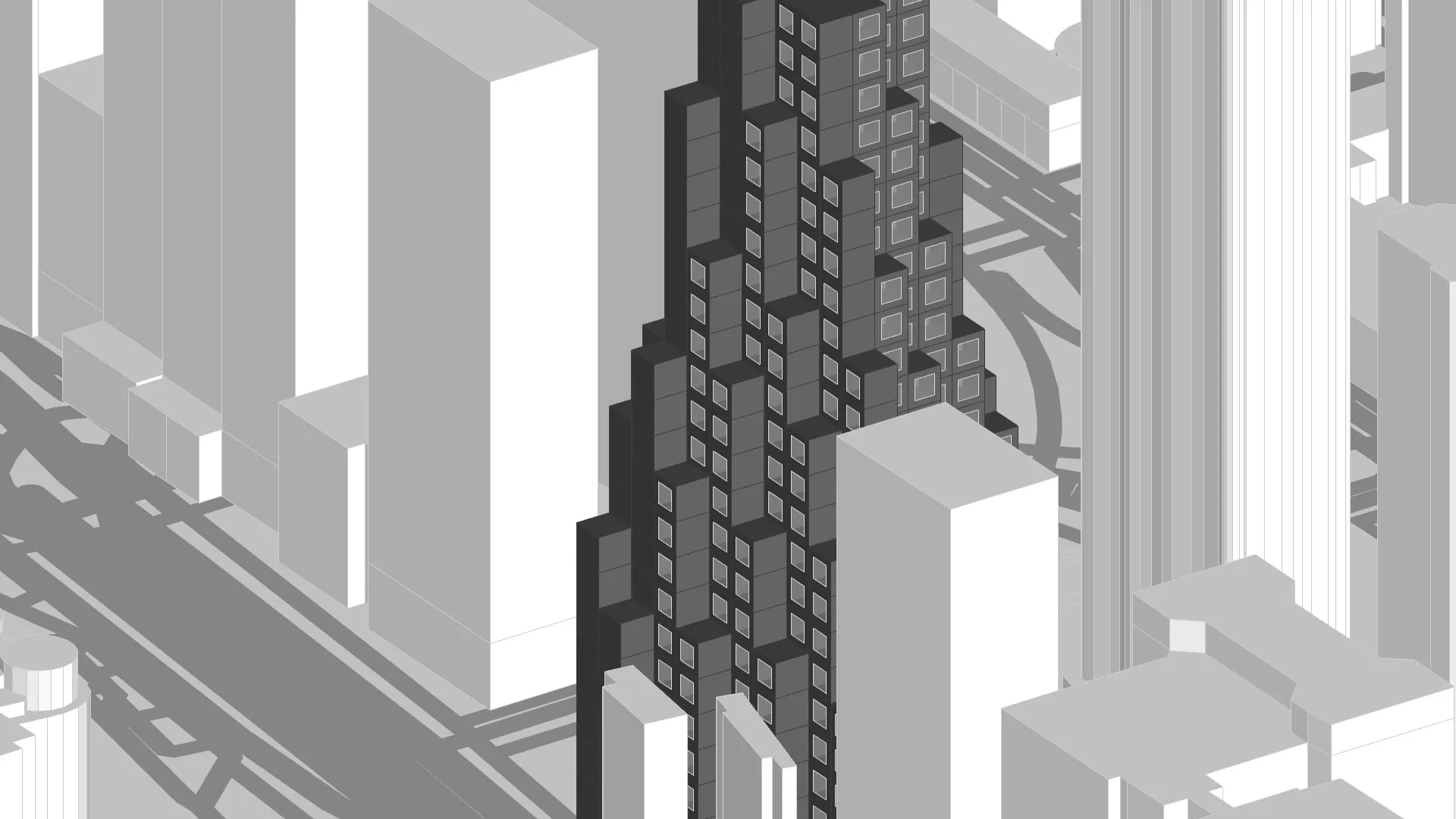 Voxelised tower facade with windows